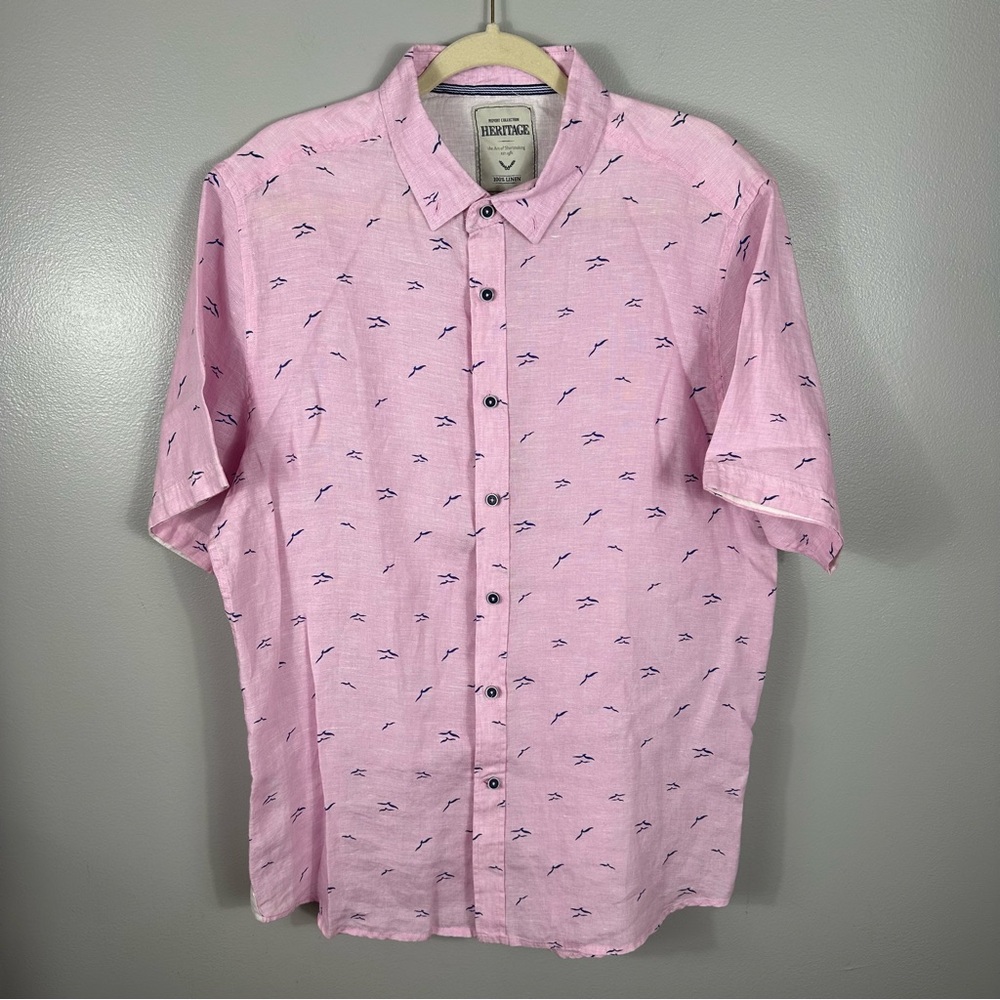Heritage Report Collection NWOT Pink /Seagull Linen Button Down Short Sleeve XL